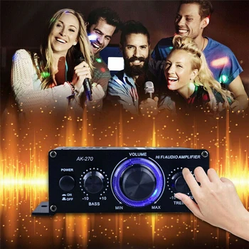 AK270 Mini Digital Power Audio Ojačevalnik HIFI Stereo Zvoka za Avto za Domači Kino Klub Stranka Modro LED Osvetlitev, Moč Ojačevalnika