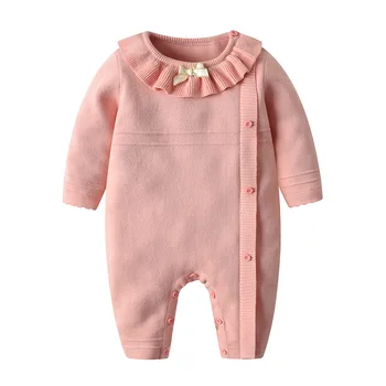 Igralne obleke baby dolg rokav bodysuits jesen in zimo modeli rožnate volne, igralne obleke lok 3-18 M loungewear Modne Obleke