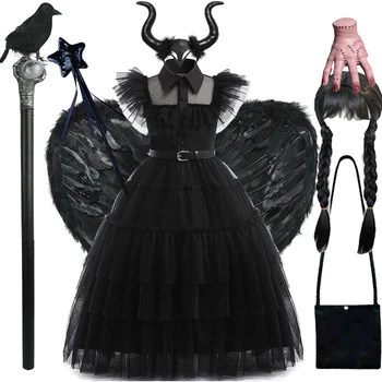 Nova Dekleta Sredo Čarovnica Tutu Princesa Obleko Otroci Maleficent Gothic Vestidos Zlo Zlo Kraljica Frock Halloween Kostum Cosplay