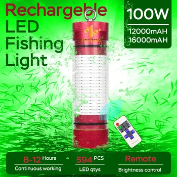 Polnilna Podvodni Lure Svetlobe 100W 200W Zelena Bela Ribolov Svetlobe z notranjo baterijo