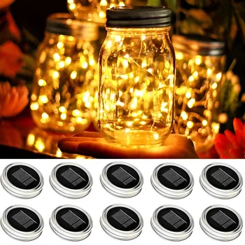 Sončne elektrarne Mason Jar Pokrov Luči 2M 20 Led Pravljice Firefly Jar Pokrovi Lučka za Počitnice Stranka Božič Teras Travnik, Vrt Dekoracijo