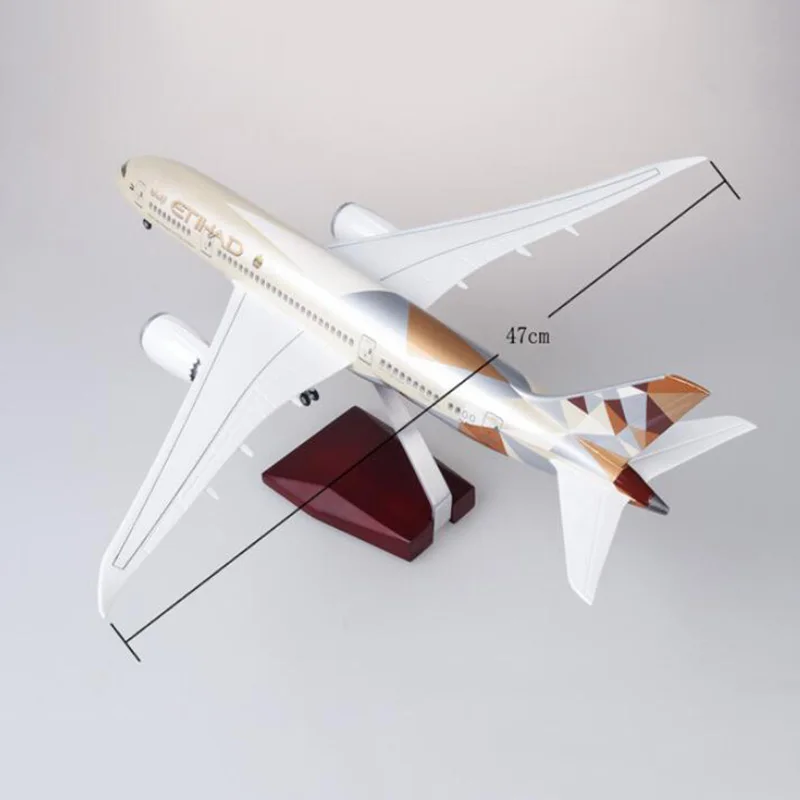 47 CM, 1/130 Obsega Letalo Boeing B787 Dreamliner Zrakoplova ETIHAD Airlines Model W Svetlobe in Kolesa Diecast Plastične Smole Letalo - 5