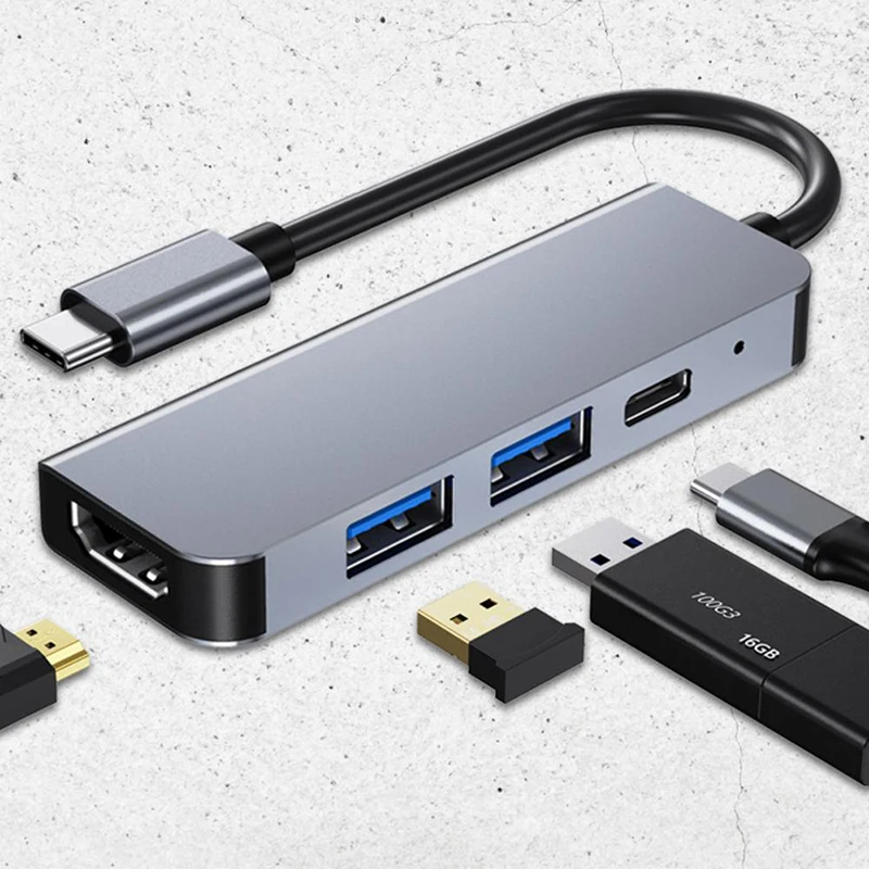 Multi-funkcijski 4 V 1 USB C Razširitvene Postaje Tip C Do 60 W PD 4K HDMI-USB 3.0 2.0 Adapter Središče Za MacBook Air Prenosnik - 0